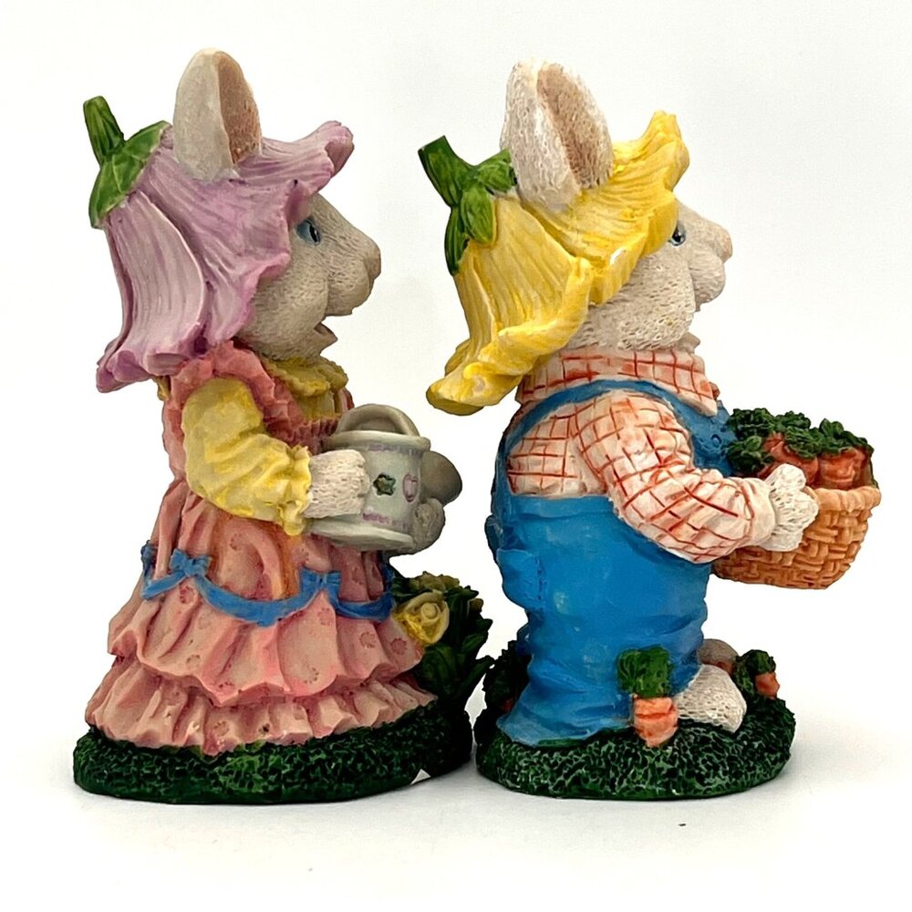 Vintage 1998 Easter Bunny Rabbit Couple Figurines Gardeners D.M.E. Inc. Dallas - Picture 4 of 10